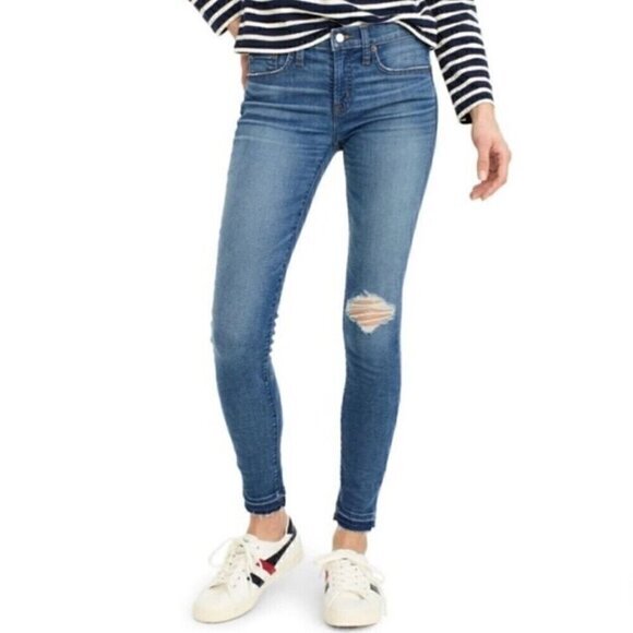 NEW NWT J. CREW 8" Toothpick Jean Newcastle Wash Let Down Hem Ripped Skinny 25 - Picture 1 of 12